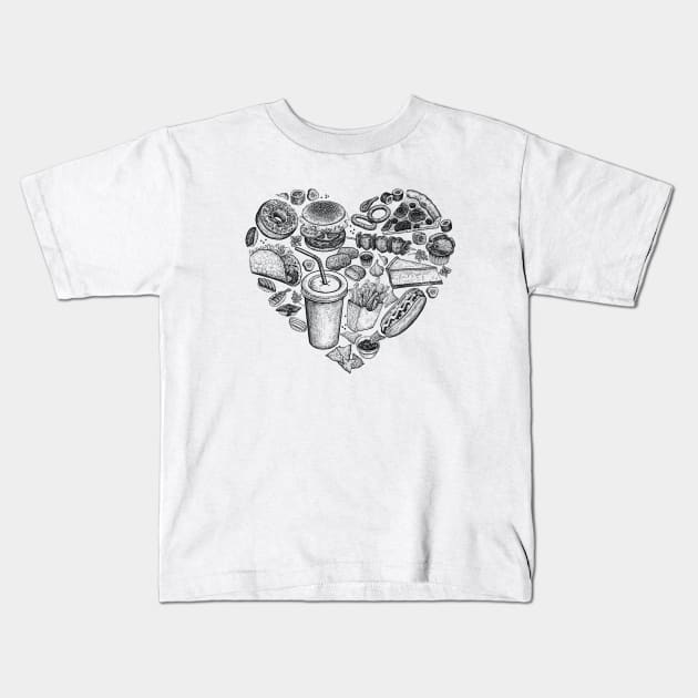 Fast Food Lover Heart Kids T-Shirt by edwardechoblue